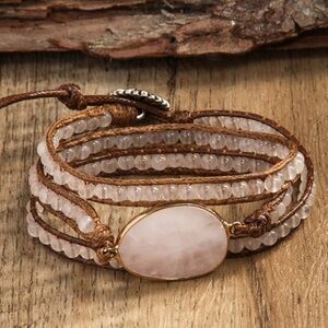 Pink natural gemstone wrap bracelet